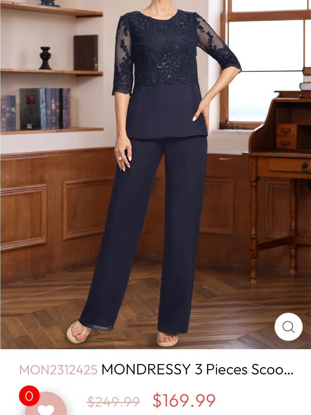 Lavender Embellished Chiffon and Lace Top & Pants Set - Women's